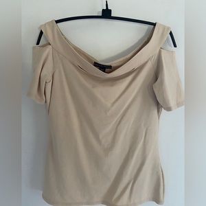 Women’s Cold Shoulder Front Slit Tan/Beige Top
